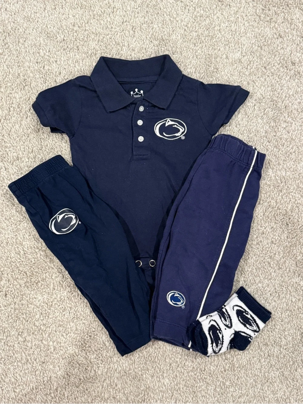 Penn State Baby Outfit Bundle Polo Bodysuit Pants Socks 12M